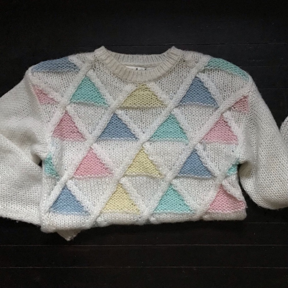 VIVA L.A. 90s Era Knitted Geometric Pastels Pull Over Grandmacore  Sweater - Picture 4 of 7